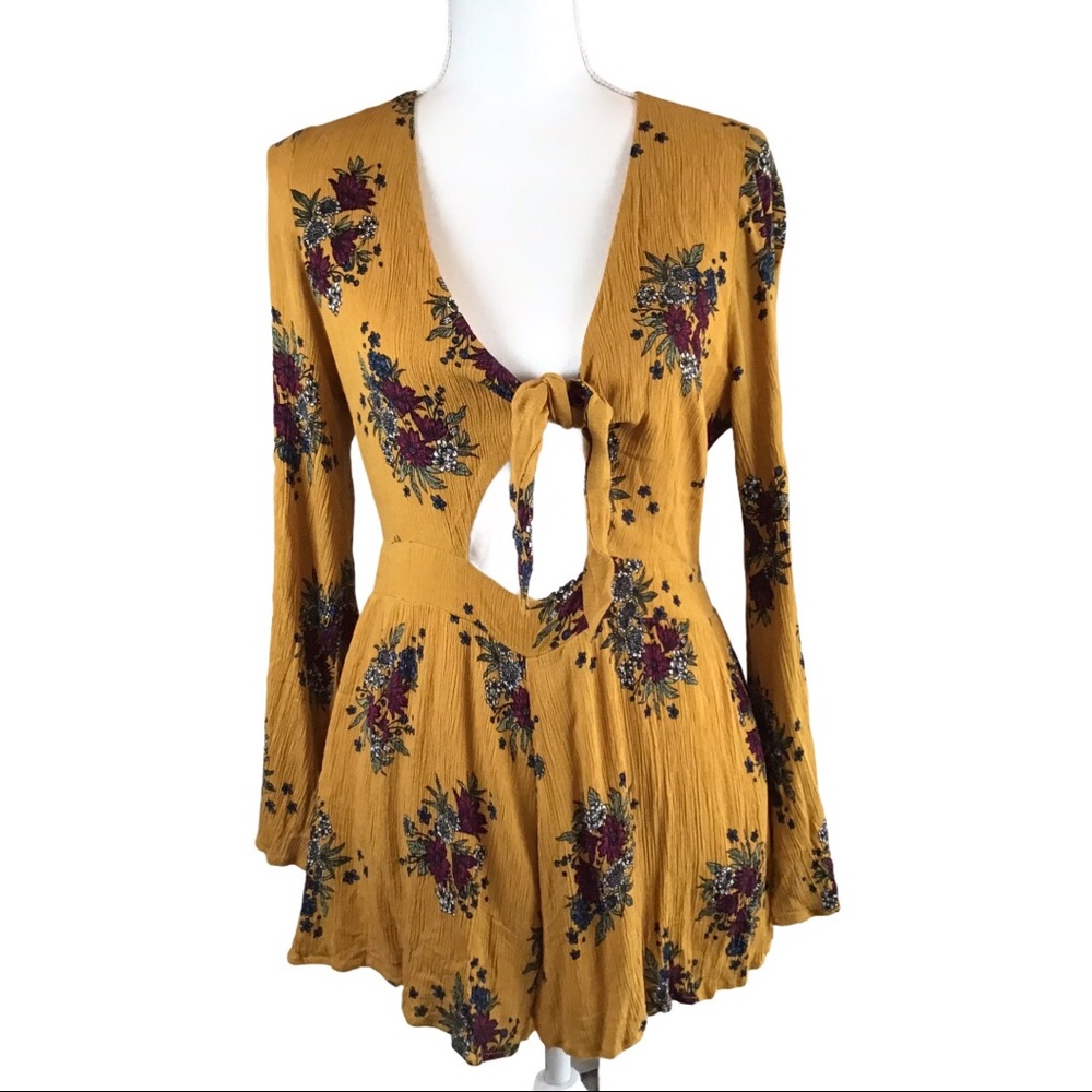 Pink + Sophie Long Sleeve Romper Yellow Floral L